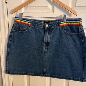 Forever 21 Denim Mini skirt with rainbow waistband. Women’s size 1X
